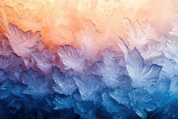 Poster - Intricate ice crystals forming a stunning gradient of orange, purple, and blue hues.