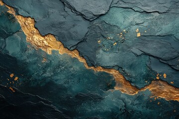 Aufkleber - Dark teal stone texture with gold accents, creating a luxurious and elegant abstract background.