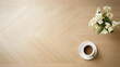 © julio - White Flowers and Coffee Cup on Light Wooden Table