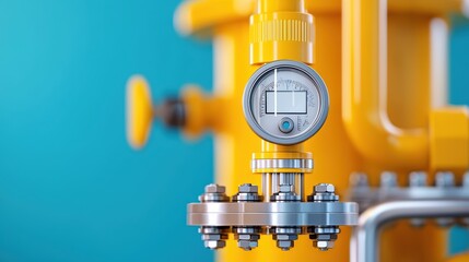 Poster - Digital Gauge on a Yellow Industrial Pipe with Blue Background