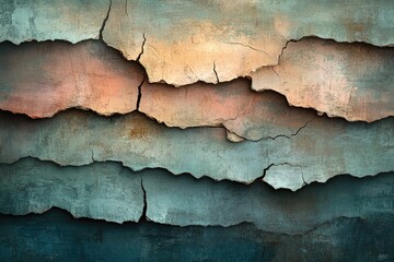 Aufkleber - Abstract layered texture with cracked, weathered paint in teal, peach, and beige tones.
