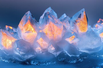 Fototapete - Illuminated ice crystals form a stunning, otherworldly landscape, glowing with warm inner light.