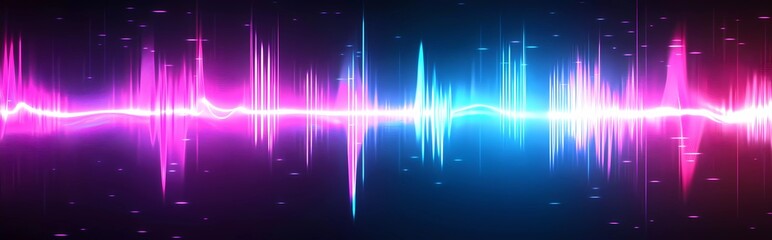 Poster - 3D render, abstract neon wavy background with glowing lights and sound waves. Vector illustration of vibrant blue, purple, and pink glowing lines for a party flyer