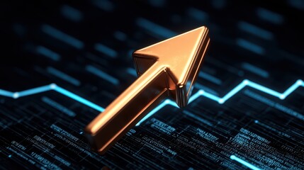 Poster - Golden Arrow Symbolizing Increasing Growth on Digital Stock Market Graph