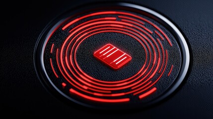 Poster - Futuristic Red Circular Design with Central Icon on Dark Background