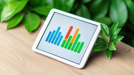 Poster - Colorful Data Visualization on Tablet Surrounded by Greenery