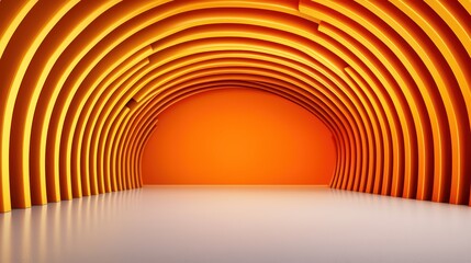 Poster - Vibrant Orange Curved Wall Design with Smooth Floor and Lighting
