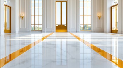 Poster - Elegant Interior of Spacious Hall with Marble Floor and Golden Accents