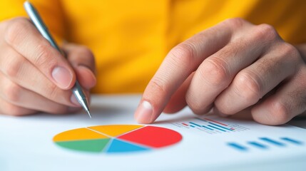 Poster - Person Analyzing Data with Colorful Pie Chart and Reports