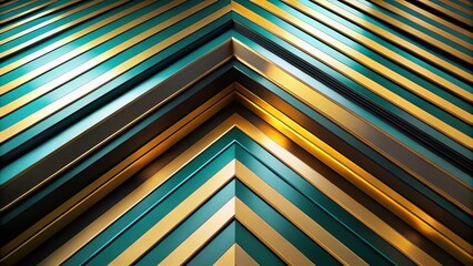 Poster - Panoramic Abstract Geometric Pattern: Black, Gold, & Teal Stripes