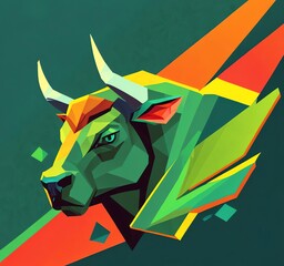 Sticker - Geometric Bull Head: Vibrant Polygonal Art