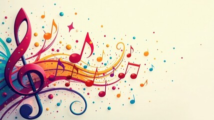 Leinwandbilder - A vibrant treble clef and musical notes dance across a colorful, abstract background, symbolizing the joy and energy of music.