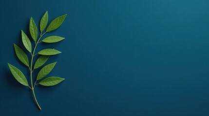 Aufkleber - Serene Green Branch on Deep Teal Background, Minimalist Nature Photography for Design Projects