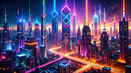 Aufkleber - Panoramic Neon Arrows Glowing on Dark Wall - Abstract Background
