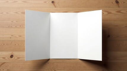 Poster - Tri-fold Brochure Mockup on Light Brown Wooden Surface A Clean, Simple Design Template for Presentation and Marketing Materials