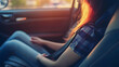 © shaban - Close Up of people woman hand fastening seat safety belt in car for safety before driving on the road. concept transport travel. soft focus.
