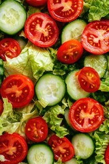 Wall Mural - Vibrant assortment of greens and tomatoes on top of lettuce, close-up view.