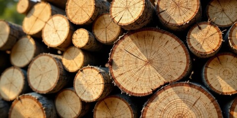 Poster - A stack of neatly arranged tree trunks, showcasing the intricate rings of freshly cut wood
