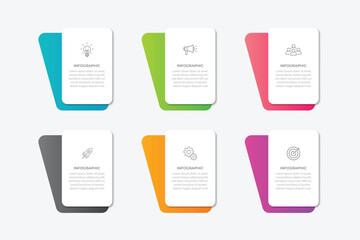 Aufkleber - Infographic template. 6 Step timeline journey, Flat simple infographics design template. presentation graph. Business concept with numbers 6 options or steps vector illustration