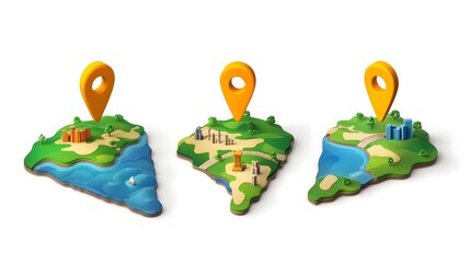 Leinwandbilder - 3D rendered map icons depicting various terrain landscape and infrastructure elements for use in travel navigation and mobile apps websites or digital products
