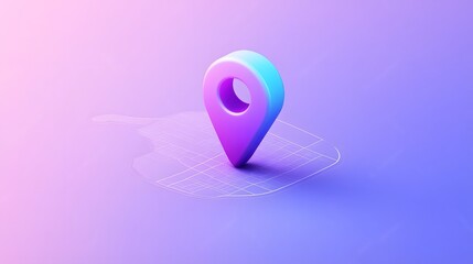 Leinwandbilder - 3D rendering of a simplified minimalist navigation location pointer or map marker icon against a vibrant gradient background  The abstract icon symbolizes digital mapping wayfinding