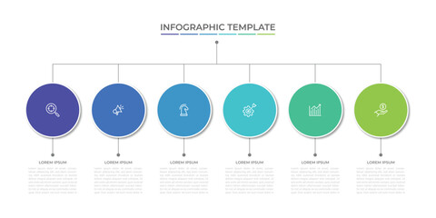 Wall Mural - infographic design with 6 options or steps. Infographics for business concept. Can be used for presentations workflow layout, banner, process, diagram, flow chart, info graph, annual report.