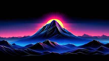 Poster - Sunset over vibrant mountains, digital art