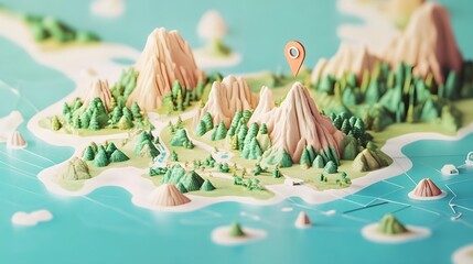 Aufkleber - A digitally rendered low poly tropical island landscape with fantastical geometric mountains and a serene colorful environment  This whimsical