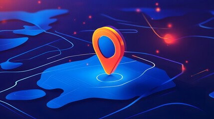 Aufkleber - A glowing digital map marker against a vibrant futuristic background symbolizing the power of technology to guide and direct us towards our goals and desired destinations
