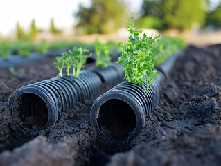 Poster - Young lettuce plants in field, growing system