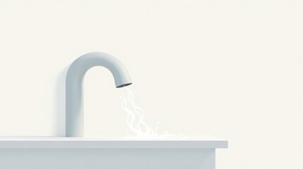 Aufkleber - Abstract minimalist design of a curved faucet with a flowing liquid stream against a clean white backdrop