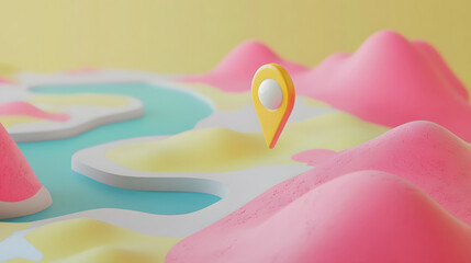 Leinwandbilder - Abstract 3D pastel colored geometric pattern forming a stylized landscape with a map pointer symbol in the center creating a modern digital art and graphic design concept