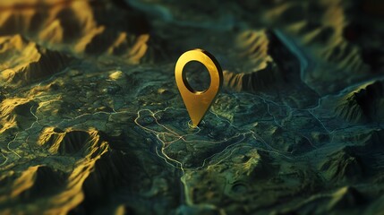 Aufkleber - Aerial 3D view of rugged mountain and forest terrain with digital map interface and pinpointed geographic landmark or location  Concept of technology powered mapping and wayfinding