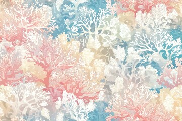 Poster - Seamless pattern of abstract coral textures in soft pastel colors for an underwater aesthetic