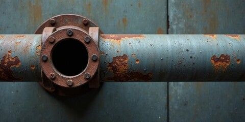 Poster - A Detailed Close-Up of a Weathered Industrial Pipe with Rust and a Circular Opening