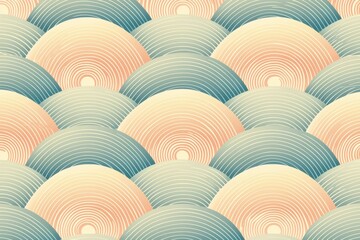 Poster - Seamless pattern of calming circular waves in soft pastel hues radiating from a central point for artistic designs