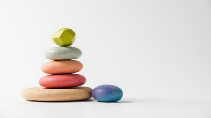 Poster - Pastel-colored stones and a geometric shape create a balanced, serene composition, suggesting harmony and tranquility.