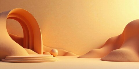 Fototapete - Abstract Warm-toned Minimalist Scene with Arch and Platform