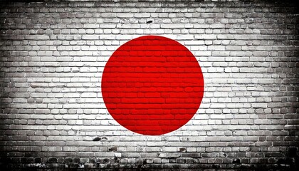 Wall Mural - Japan flag painted on a brick wall showcasing national pride and cultural symbolism