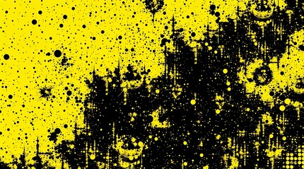 Wall Mural - black and yellow halftone background with grungy dots