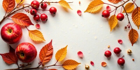 Poster - Autumnal Arrangement with Red Apples and Vibrant Fall Foliage Featuring a Blank Center Space Ideal for Text or Design Elements