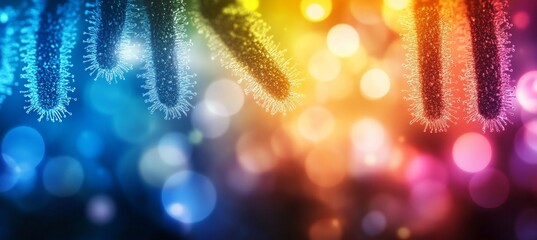 Poster - Abstract Background With Microbe, Virus, And Bacteria Shapes On Bokeh Backdrop For Copy Space