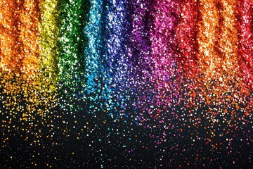 Poster - Vibrant rainbow glitter textures create a festive pattern against a black background for striking visual appeal