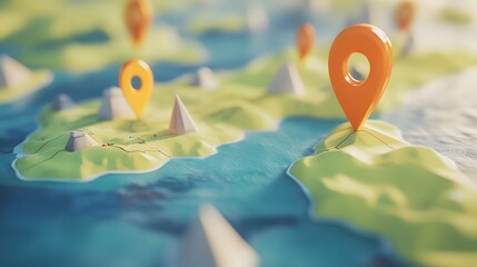 Leinwandbilder - Aerial view of a colorful navigational map with location markers and pins indicating various destinations for adventure outdoor recreation