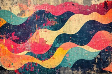 Poster - Energetic abstract pattern featuring pixelated shapes and colorful glitch textures on a textured background