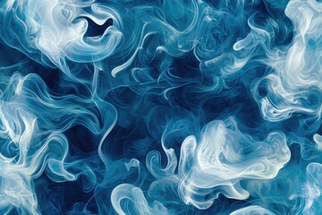 Poster - Swirling shades of blue and white create a dreamy ethereal effect resembling smoke in an abstract pattern