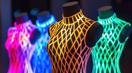 Poster - Colorful Neon Mannequins in Bright Light Display for Fashion Showcase