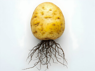 Wall Mural - Single potato with roots, studio shot, food ingredient