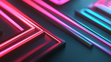 Wall Mural - Futuristic Neon Lines with Colorful Glows on Dark Surface