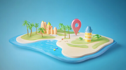 Aufkleber - Aerial view of a lush tropical island paradise with sandy beaches swaying palm trees and a vivid blue ocean in the map overview